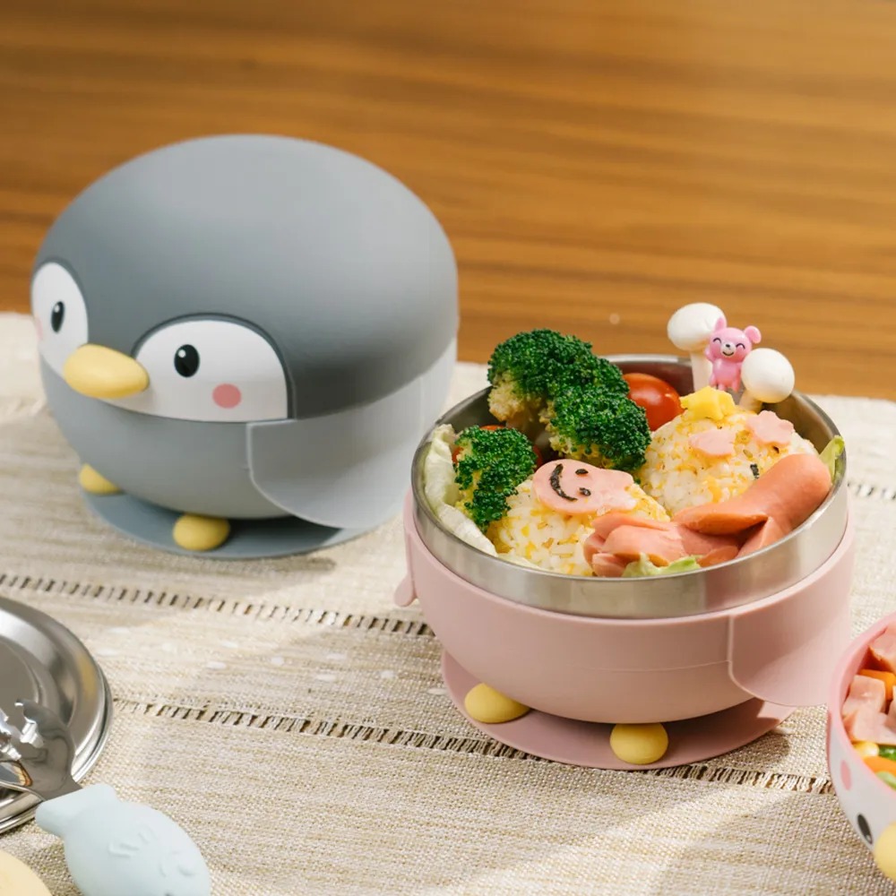 【KOM】★ 海洋歷險趣-不鏽鋼兒童矽膠學習餐具-企鵝